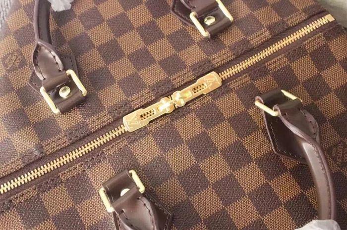 lv Damier Ebène系列Speedy35女士大号圆筒包